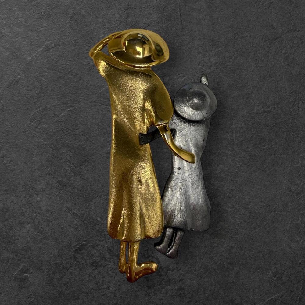 Vintage Ultra Craft Figural Brooch- Mother and child modernist pin - Picture 2 of 4